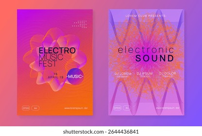 Edm Set. Pink Dance Banner. Sound Trance Element. Nightclub Audio Invitation. Dj Flyer. Violet Techno Event. Concert Vector. Blue Edm Set