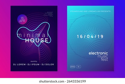 Edm Set. Sound Banner. Party Electro Graphic. Blue Night Club Background. Festival Vector. Psychedelic Audio Illustration. Pink Techno Magazine. Violet Edm Set