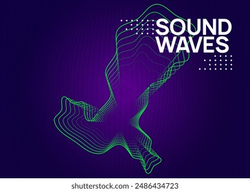 Edm Set. Soundwave Disco Invitation. Violet Techno Banner. Dance Poster. Night Club Concert Element. Green Discotheque Flyer. Trance Vector. Blue Edm Set