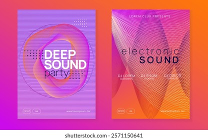 Edm Set. Soundwave Radio Invitation. Electro Invite. Pink Sound Flyer. Blue Fest Design. Music Festival Element. Techno Magazine. Violet Edm Set