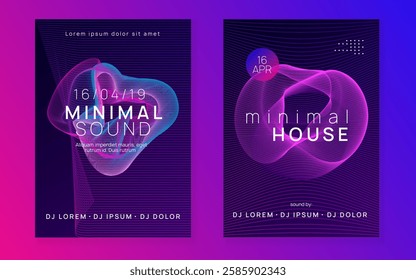 Edm Set. Violet Techno Event. Nightclub Radio Invitation. Blue Sound Banner. Night Club Background. Festival Vector. Party Concert Element. Pink Edm Set