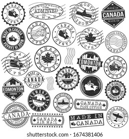 Edmonton, AB, Canada Set of Stamp. Vector Art Postal Passport Travel Design. Travel and Business Seals.