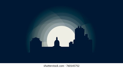 Edmonton Canada blue night moon sunset city panorama landscape horizon buildings skyline flat icon logo