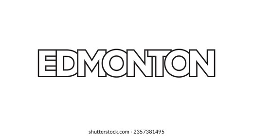 Edmonton in the Canada emblem for print and web. Design features geometric style, vector illustration with bold typography in modern font. Graphic slogan lettering isolated on white background.