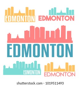 Edmonton Canada Flat Icon Skyline Vector Silhouette Design Set logos.