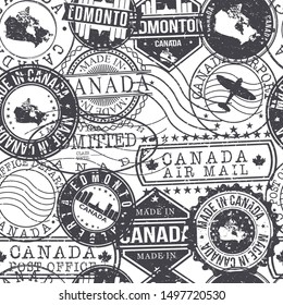 Edmonton Canada Stamps. City Stamp Vector Art. Postal Passport Travel. Design Set Pattern.
