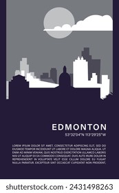 Edmonton city minimalistic poster with skyline, cityscape retro vector illustration. Canada, Alberta province abstract travel front cover, brochure, flyer, leaflet, flier, template, layout