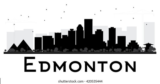 Edmonton City Skyline Black And White Silhouette. Vector Illustration. Simple Flat Concept For Tourism Presentation, Banner, Placard Or Web Site. Business Travel Concept. Isolated Edmonton