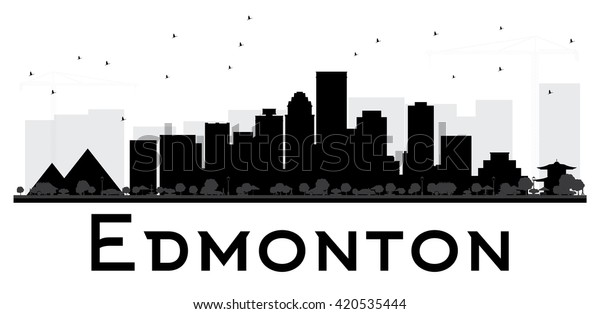 Edmonton City Skyline Black White Silhouette Stock Image
