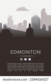 Edmonton city template for website, presentation, front page, invitation, publication sheet with skyline, landmarks. Vector Canada Alberta image layout, simple and grayscale