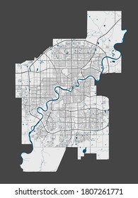 Edmonton map. Detailed map of Edmonton city administrative area. Cityscape panorama. Vector illustration map with highways, streets, rivers.