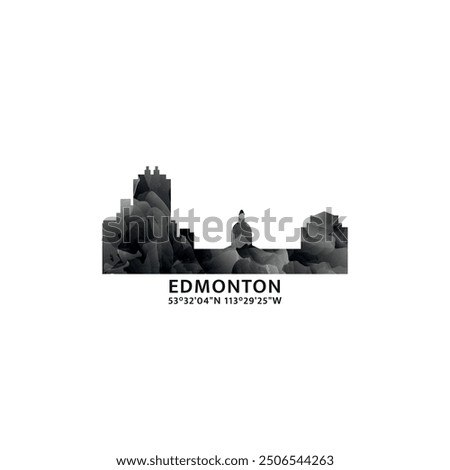 Edmonton panorama, vector badge, skyline logo and icon. Canada,  Alberta province city horizon logotype with landmarks and building silhouettes. Isolated foggy abstract gradient graphic