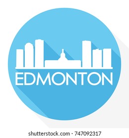 Edmonton Skyline Button Icon Round Flat Vector Art Design Color Background.