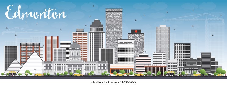 Edmonton Skyline With Gray Buildings And Blue Sky. Vector Illustration. Business Travel And Tourism Concept With Modern Buildings. Image For Presentation Banner Placard And Web Site.