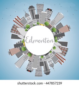 Edmonton Skyline with Gray Buildings, Blue Sky and Copy Space. Vector Illustration. Business Travel and Tourism Concept with Modern Buildings. Image for Presentation Banner Placard and Web Site.