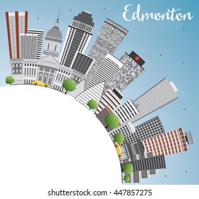 Edmonton Skyline with Gray Buildings, Blue Sky and Copy Space. Vector Illustration. Business Travel and Tourism Concept with Modern Buildings. Image for Presentation Banner Placard and Web Site.