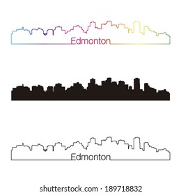 Edmonton skyline linear style with rainbow in editable vector file