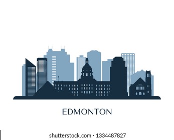 Edmonton Skyline, Monochrome Silhouette. Vector Illustration.