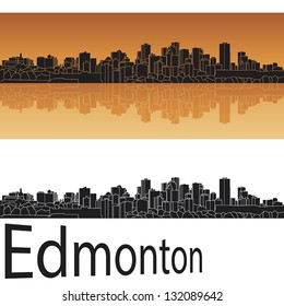 Edmonton Skyline In Orange Background In Editable Vector File