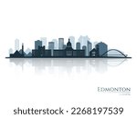 Edmonton skyline silhouette with reflection. Landscape Edmonton, Alberta. Vector illustration.