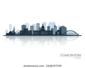 Edmonton skyline silhouette with reflection. Landscape Edmonton, Alberta. Vector illustration.