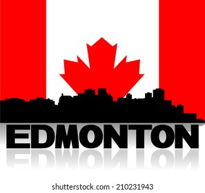 Edmonton skyline and text reflected with Canadian flag illustration 