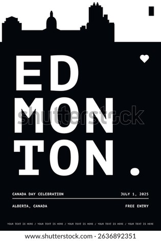 Edmonton typography minimalist vector poster for national event, public holiday, independence day, festival layout. Brochure, leaflet, flyer, presentation image template for Canada city