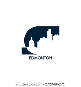 Edmonton vector icon with skyline, panoramic view, outlook shape. Canada city landmarks logo concept. Flat isolated graphic, badge