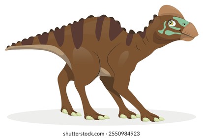 Edmontosaurus Large dinosaur with a crest on its head and patterned skin. Herbivorous dino, ancient reptile, animal from the Jurassic era. Paleontology. Flat isolated vector illustration on white back