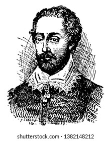 Edmund Spenser, 1552-1599, he was an English poet, best known for The Faerie Queene, vintage line drawing or engraving illustration