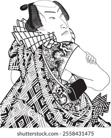 "Edo no Hana Isami Zoroi Bando Hikosaburo" by Kunichika Toyohara is an actor's picture depicting the Kabuki actor Bando Hikosaburo, and is an ukiyo-e print that symbolizes the vibrancy and splendor of