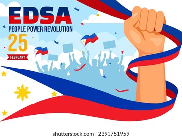 Edsa People Power Revolution Anniversary of Philippine Vector Illustration on February 25 with Philippines Flag in Holiday Flat Cartoon Background