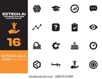 EdTech AI learning systems illustration set featuring intelligent education platforms, adaptive learning technology, and digital classrooms.