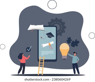 EdTech o tecnología educativa con cursos distantes.Aprendizaje del conocimiento en línea mediante clases de enseñanza digital .ilustración vectorial plana