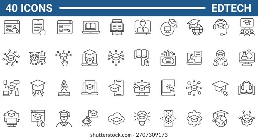 Conjunto de iconos de línea Edtech. Colección de iconos de contorno. Trazo editable. Ilustración vectorial