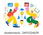 EdTech Startup Vector Illustration Featuring Opportunities in E-Learning, Modern Education Platform, and Online Learning Technology Innovation