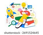EdTech Startup Vector Illustration Featuring Opportunities in E-Learning, Modern Education Platform, and Online Learning Technology Innovation