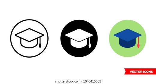 Edu icon of 3 types: color, black and white, outline. Isolated vector sign symbol.