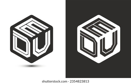 EDU letter logo design with illustrator cube logo, vector logo modern alphabet font overlap style. Premium Business logo icon. White color on black background