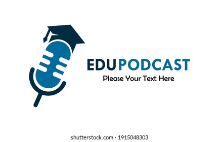 Edu podcast logo template illustration. there are podcat with hat graduation