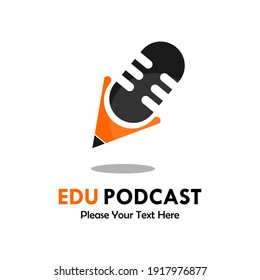 Edu podcast logo template illustration. there are podcast with 
 pencil