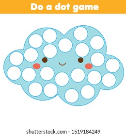 Eduational children game. Do a dot for kids and toddlers. cute cloud. Develop Motor skills worksheet for preschool age