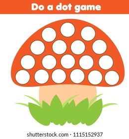 Eduational game for children. Do a dot for kids and toddlers with forest mushroom