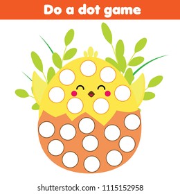 Eduational game for children. Do a dot for kids and toddlers with cute chicken