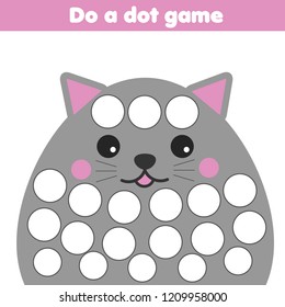 Eduational game for children. Do a dot for kids and toddlers with cute cat.