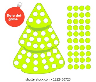 Eduational game for children. Do a dot for kids and toddlers with spruce tree