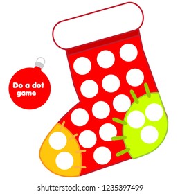 Eduational game for children. Do a dot for kids and toddlers with Christmas gift sock