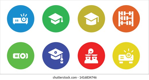 educate icon set. 8 filled educate icons.  Simple modern icons about  - Projector, Mortarboard, Graduation, Graduates, Abacus