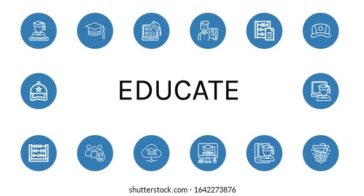 educate simple icons set. Contains such icons as Graduate, Mortarboard, Student, Abacus, Cap, can be used for web, mobile and logo