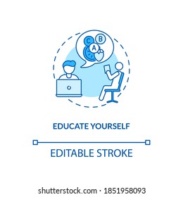 Educate yourself concept icon. Healthy eating education. Organic eatery. Becoming a vegetarian tips idea thin line illustration. Vector isolated outline RGB color drawing. Editable stroke